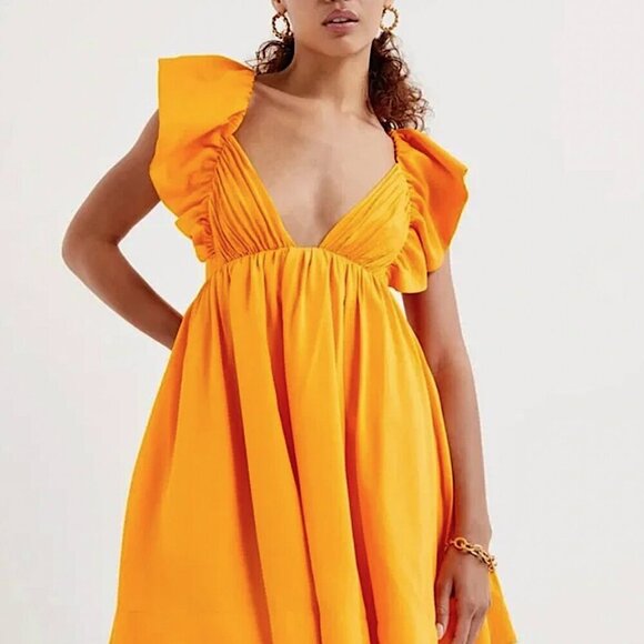 FOR LOVE & LEMONS Clementine Ruffled Tie Back Mini Dress Orange - Picture 2 of 14